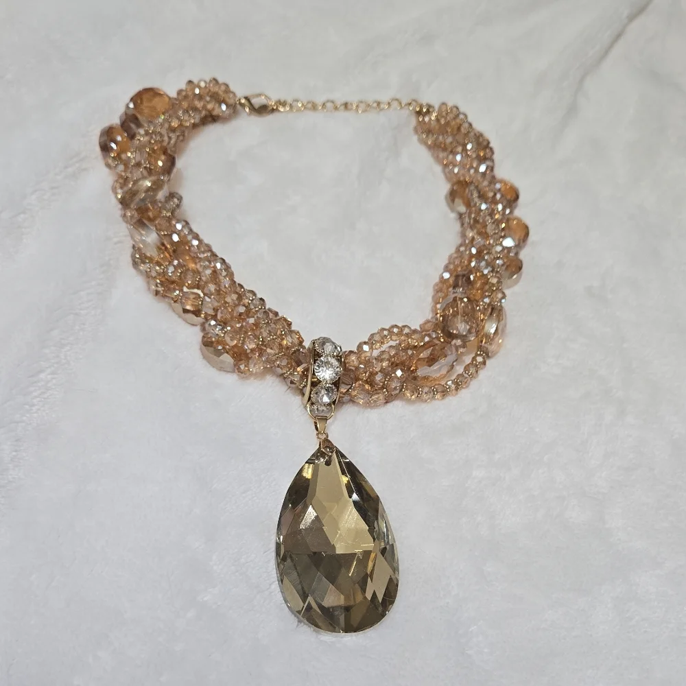 Gold and Crystal Multistrand Statement Necklace - Picture 6 of 7